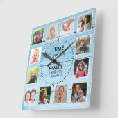 12 Foto Time Family Zitat Blue Wood Beach House Quadratische Wanduhr (Winkel)