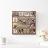 12 Foto von Collage Family Quote Reclaimed Wood Quadratische Wanduhr (Zuhause)