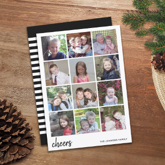 12 Foto Weihnachtscollage - Cheers Minimalistisch Feiertagskarte