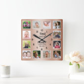 12 Foto Zeit mit Kupfer für Familienangebote Quadratische Wanduhr (Zuhause)