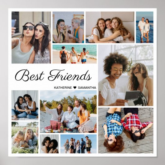 12 Fotocollage Beste Freunde für immer Poster (Vorne)