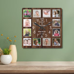 12 Fotocollage Familienname Personalisiertes Holz Quadratische Wanduhr<br><div class="desc">Erstellen Sie Ihre eigene Foto Collage Wand Uhr mit 12 Ihrer Lieblingsfotos. Die Foto-Rahmenuhr hilft Ihnen, Ihre besonderen Momente zu schätzen und macht Eltern, Großeltern und Freunden ein wohlüberlegtes Geschenk. Die personalisierte Familienuhr macht sie zu einem perfekten Geschenk für jeden Anlaß. Personalisieren mit Familienname und feststehendem Datum. Das Zitat "Family...</div>