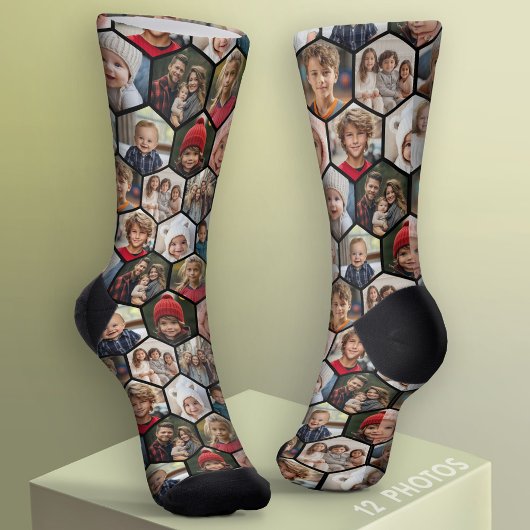 12 FotoCollage - funky hexagon - Random Muster Socken