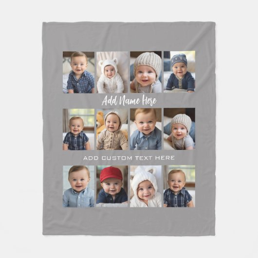 12 FotoCollage - hellgrau Fleecedecke (Vorderseite)