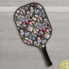 12 FotoCollage im Diamantmuster - Schwarz Pickleball Schläger