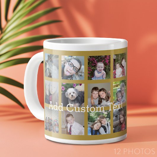 12 FotoCollage mit Gold Hintergrund Jumbo-Tasse