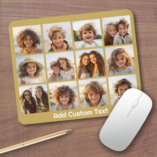 12 FotoCollage mit Gold Hintergrund Mousepad