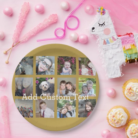 12 FotoCollage mit Gold Hintergrund Pappteller (Party)