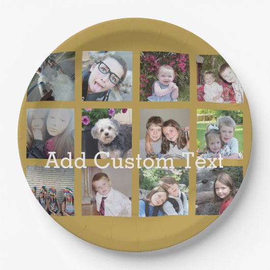 12 FotoCollage mit Gold Hintergrund Pappteller (Vorderseite)