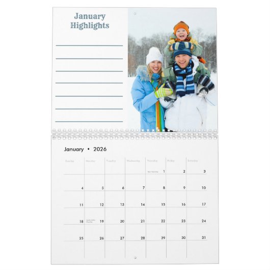 12 FotoCollage mit Monatsnotizen und Foto Kalender (Jan 2026)