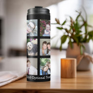 12 FotoCollage Optionaler Text — Schwarz bearbei Thermosbecher