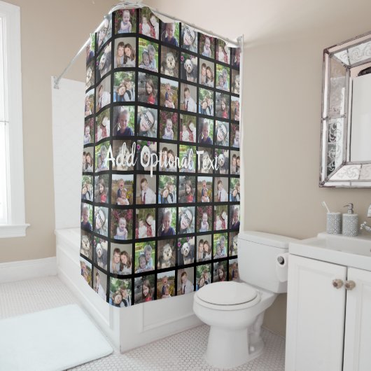 12 FotoCollage Optionaler Text — Schwarz bearbeite Duschvorhang (Beispiel)
