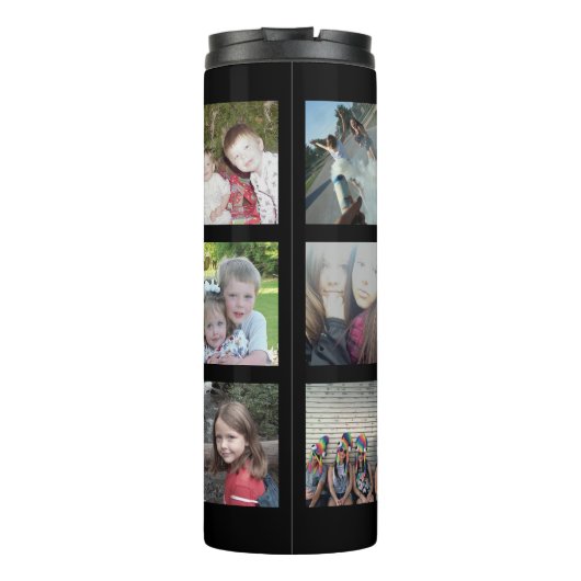12 FotoCollage Optionaler Text — Schwarz bearbeite Thermosbecher (Rückseite)
