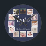 12 FotoCollage Personalisiert Blue Runde Wanduhr<br><div class="desc">12 Foto Collage Personalisiert Template blauen Wanduhr .. Fügen Sie einfach Ihre eigenen Fotos und Texte zu dieser großartigen Wanduhr .. einfach zu personalisieren .. anpassbare Fotoplattuhr von Ricaso - perfekte Geschenkideen</div>