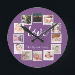 12 FotoCollage Personalisiert Lila Runde Wanduhr<br><div class="desc">12 Foto Collage Personalisiert Vorlage lila Wanduhr .. Fügen Sie einfach Ihre eigenen Fotos und Text zu dieser großartigen Wanduhr .. leicht zu personalisieren .. Die individuell anpassbare Fotopuhr von Ricaso - perfekte Geschenkideen</div>