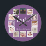 12 FotoCollage Personalisiert Lila Runde Wanduhr<br><div class="desc">12 Foto Collage Personalisiert Vorlage lila Wanduhr .. Fügen Sie einfach Ihre eigenen Fotos und Text zu dieser großartigen Wanduhr .. leicht zu personalisieren .. Die individuell anpassbare Fotopuhr von Ricaso - perfekte Geschenkideen</div>