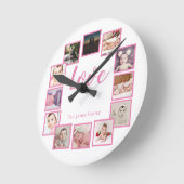 12 FotoCollage Personalisiert rosa weiß Runde Wanduhr (Winkel)