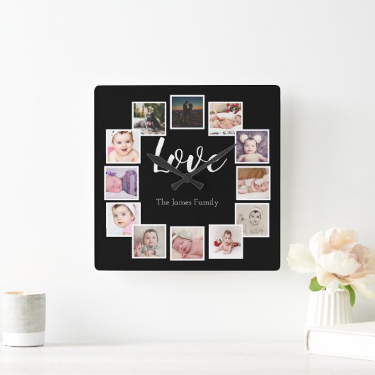 12 Fotocollage Personalisierte LIEBE Quadratische Wanduhr (Zuhause)