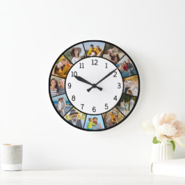 12 Fotocollage Schwarz & Weiß Familie & Freunde Große Wanduhr