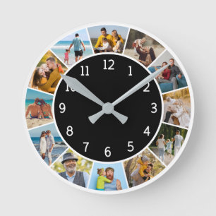 12 Fotocollage Schwarz & Weiß Familie & Freunde Runde Wanduhr