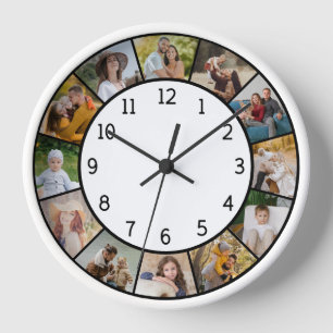 12 Fotocollage Schwarz & Weiß Familie & Freunde Uhr