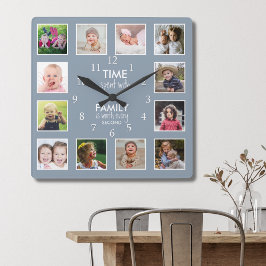 12 FotoCollage Time mit Familienangebot dumm blau Quadratische Wanduhr