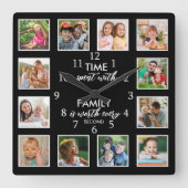12 FotoCollage Time mit Familienangebot Schwarz Quadratische Wanduhr (Vorderseite)