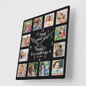 12 FotoCollage Time mit Familienangebot Schwarz Quadratische Wanduhr (Winkel)