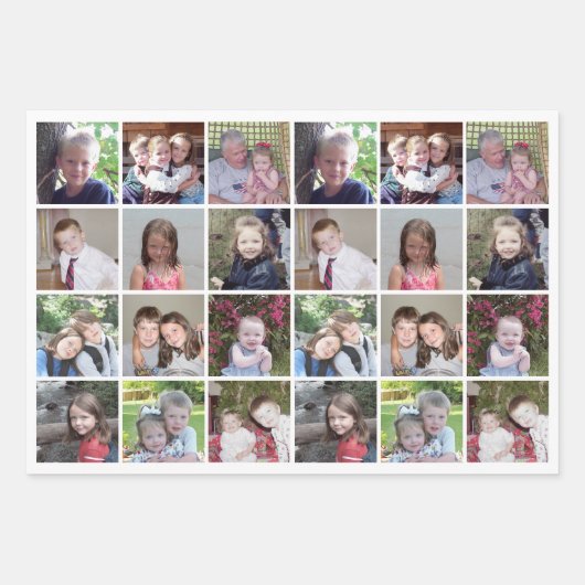 12 FotoCollage - Weißes Hintergrundraster Geschenkpapier Set (Vorderseite)