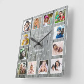 12 Fotocollage zusammen Familienangebot Graues Hol Quadratische Wanduhr (Winkel)