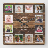 12 Fotosammlerfamilie ist ewig rustikales Holz Quadratische Wanduhr (Vorderseite)