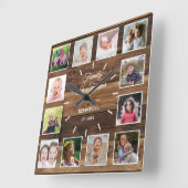 12 Fotosammlerfamilie ist ewig rustikales Holz Quadratische Wanduhr (Winkel)