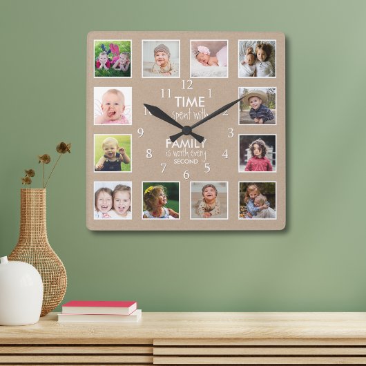12 Fotosammlungszeit mit Familienangebot Quadratische Wanduhr