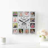 12 Fotosammlungszeit mit Familienangebot Weißholz Quadratische Wanduhr (Zuhause)