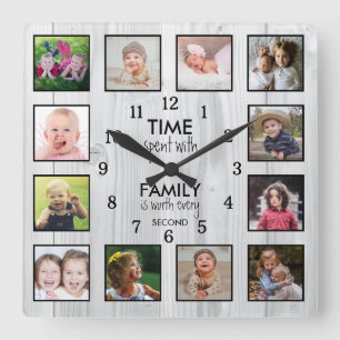 12 Fotosammlungszeit mit Familienangebot Weißholz Quadratische Wanduhr