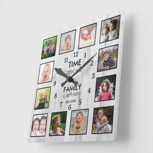 12 Fotosammlungszeit mit Familienangebot Weißholz Quadratische Wanduhr (Winkel)