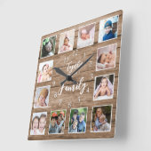 12 Fotovorlagen zusammen machen Familienzifferholz Quadratische Wanduhr (Winkel)