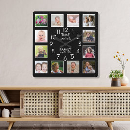 12 Fotovorlagenzeit mit schwarzem Familienangebot Quadratische Wanduhr