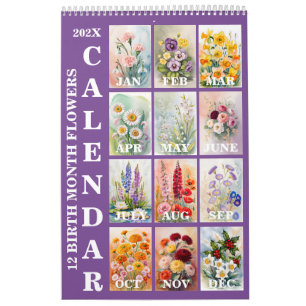 12 Geburtsmonatsblumen 2026 Wandkalender