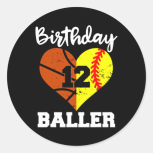 12. Geburtstag Baller Spaß 12 Jahre alter Softball Runder Aufkleber