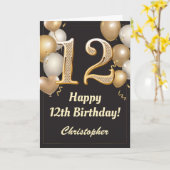 12. Geburtstag Black and Gold Balloons Confetti Karte (Gelbe Blume)