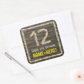 12. Geburtstag: Blumennummer, Imitate Holzbild, Na Quadratischer Aufkleber (Umschlag)