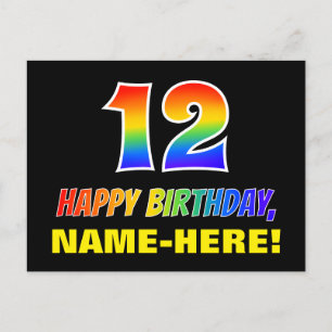 12. Geburtstag: Bold, Fun, Simple, Rainbow 12 Postkarte