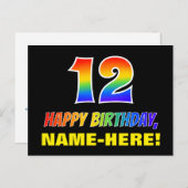 12. Geburtstag: Bold, Fun, Simple, Rainbow 12 Postkarte (Vorne/Hinten)