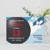 12. Geburtstag Bowling Party blau weiß Einladung (Stehend Vorderseite)