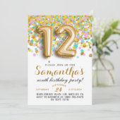 12. Geburtstag Confetti Einladung (Stehend Vorderseite)