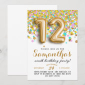12. Geburtstag Confetti Einladung (Vorne/Hinten)