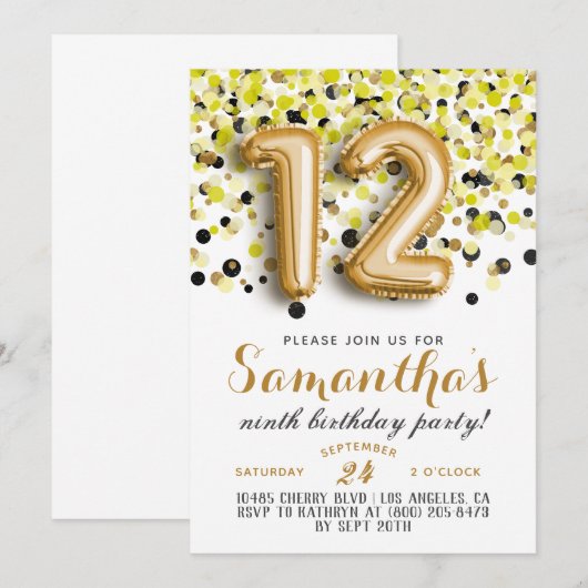 12. Geburtstag Confetti Einladung (Vorne/Hinten)