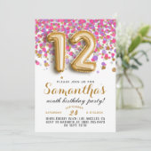 12. Geburtstag Confetti Einladung (Stehend Vorderseite)