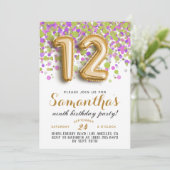 12. Geburtstag Confetti Einladung (Stehend Vorderseite)